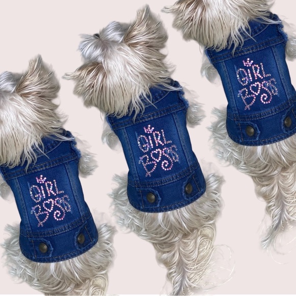 Super Cute Denim Dog Jacket with PRECIOSA MAXIMA CRYSTALS - Picture 7 of 9